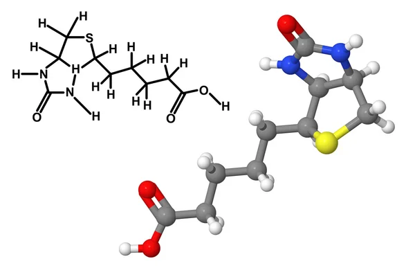 Molécula de vitamina B7 con fórmula química —  Fotos de Stock