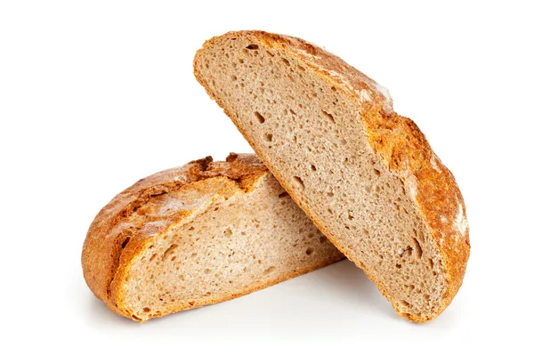 Cut loaf of bread on white — Stock Photo, Image