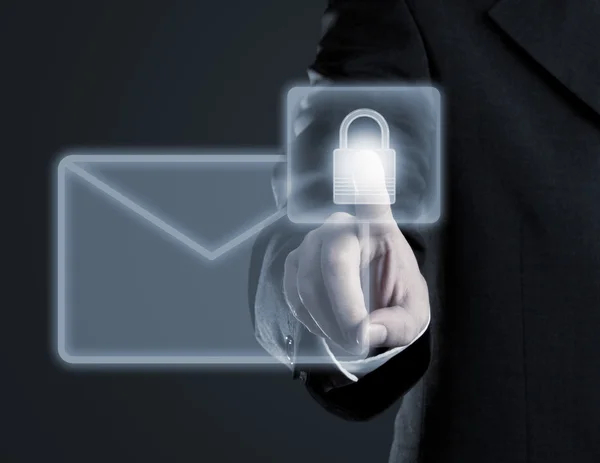 Concepto de correo electrónico seguro en la pantalla táctil virtual —  Fotos de Stock