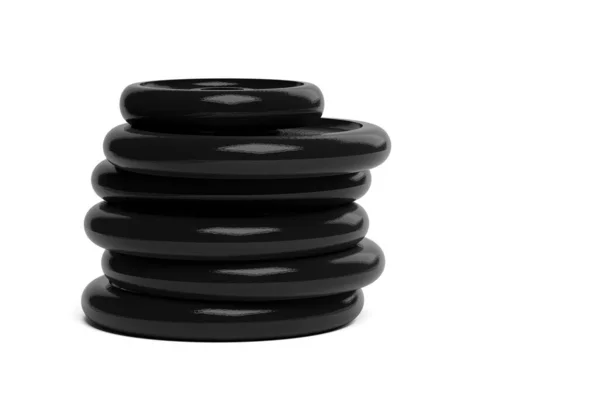 Fitness Gym Black Weight Plates Stack White Background Muscle Exercise — Stock Photo, Image