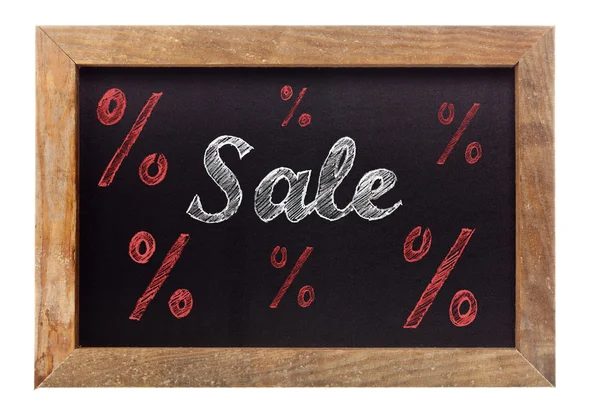 Verkoop krijt schrijven met percentage tekenen op schoolbord — Stockfoto