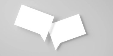 İki üst üste binen beyaz konuşma balonu ya da balon gri arkaplan üzerinde gölge şablonu, üç boyutlu illüstrasyon