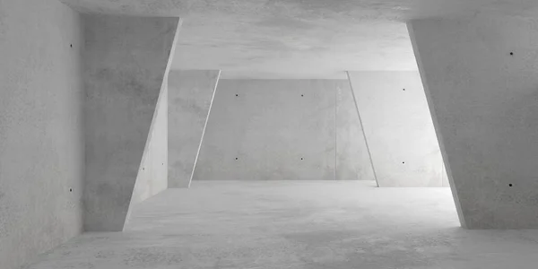 斜めの壁と側とラフフロアからのエントリを持つ間接照明付きの抽象的な空の近代的なコンクリートルーム 産業インテリア背景テンプレート 3Dイラスト — ストック写真