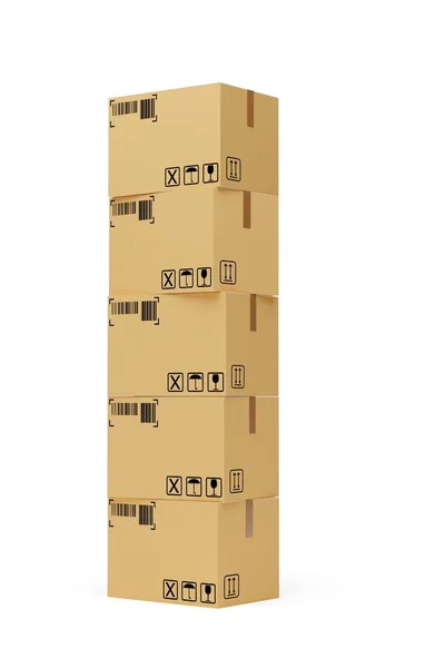 Vertical Stack Carton Cardboard Boxes White Background Freight Cargo Delivery — Stock Photo, Image