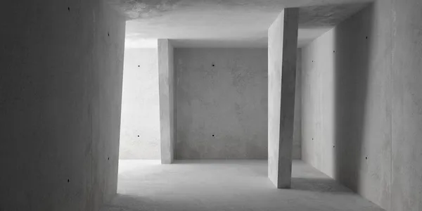 带有斜墙和粗糙地板的间接照明的空荡荡的现代混凝土房间 工业内部背景模板 3D插图 — 图库照片