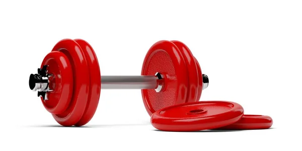 Ενιαία Γυμναστήριο Dumbbell Γυμναστήριο Λαβή Χρωμίου Και Κόκκινες Πλάκες Στοίβα — Φωτογραφία Αρχείου