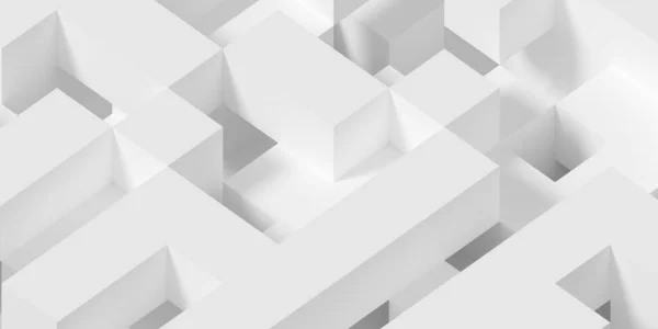 Fehér Véletlenszerűen Eltolódott Izometrikus Geometriai Kocka Vagy Dobozok Labirintus Háttér — Stock Fotó