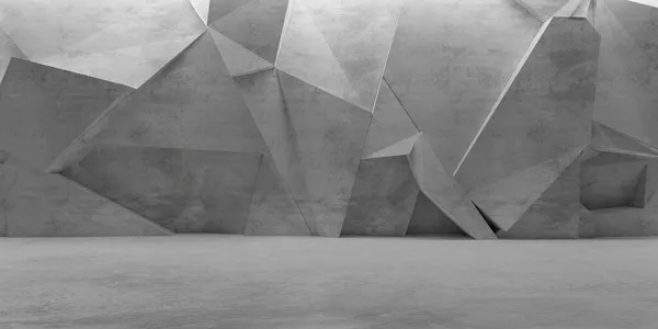 Abstraktní Prázdná Moderní Betonová Místnost Abstraktní Trojúhelníkovou Geometrickou Stěnou Nepřímé — Stock fotografie