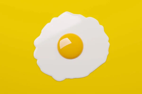 Single Fried Egg Yellow Background Flat Lay Top View Food — Stock Photo, Image