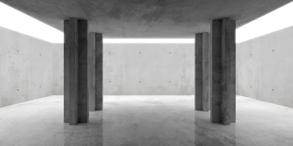 柱と光沢のある床とオープン天井から間接照明と抽象的な空の近代的なコンクリートの部屋 産業インテリア背景テンプレート 3Dイラスト — ストック写真