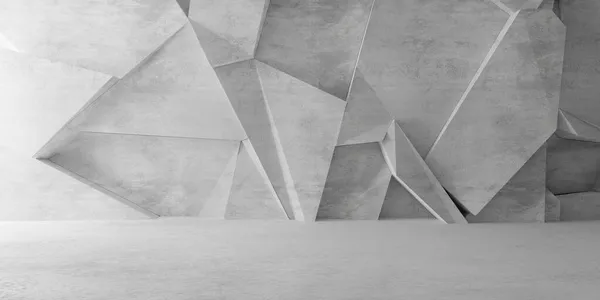 Abstraktní Prázdná Moderní Betonová Místnost Abstraktní Náhodnou Polygonovou Trojúhelníkovou Stěnou — Stock fotografie
