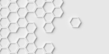 Modern minimal beyaz giriş bal peteği altıgen geometrik desen arkaplan düz görünümü yukarıdan kopyalanmış boşluk, 3D illüstrasyon