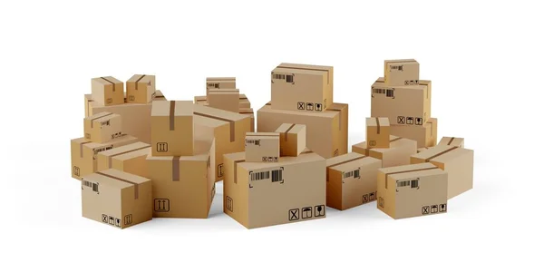 Heap Cardboard Boxes Parcels Delivery Storage White Background Goods Shipping — Stock Photo, Image