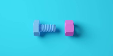 Mavi vida ve pembe fındık, siyan arka plan, seks, cinsellik veya erkek kadın konsepti, düz üst görünüm, üç boyutlu illüstrasyon