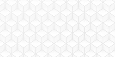 Beyaz izometrik küp veya kutular arkaplan çerçevesi geometrik kalıp şablonu, üç boyutlu illüstrasyon