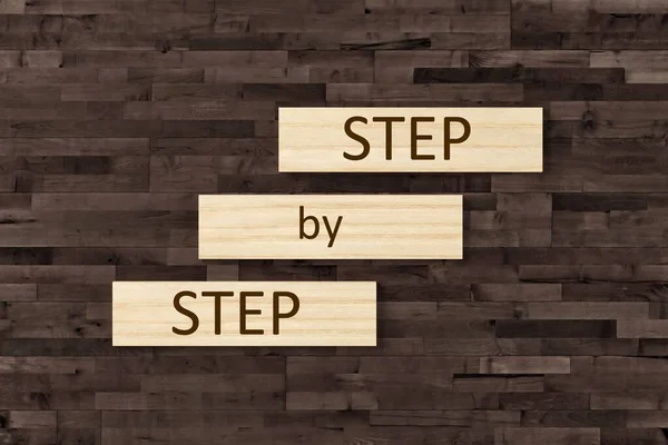 Krok Kroku Drewnianych Klocków Drewnianym Tle Stołu Koncepcja Rozwoju Biznesu — Zdjęcie stockowe