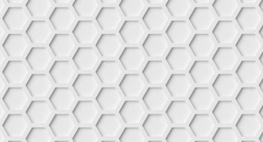 Modern minimal beyaz giriş bal peteği altıgen geometrik desen arkaplan düz çerçeve dolgu üst görünüm, 3D illüstrasyon