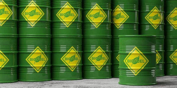 Huge Stack Green Bio Fuel Bio Diesel Barrels Background One — Stock Photo, Image
