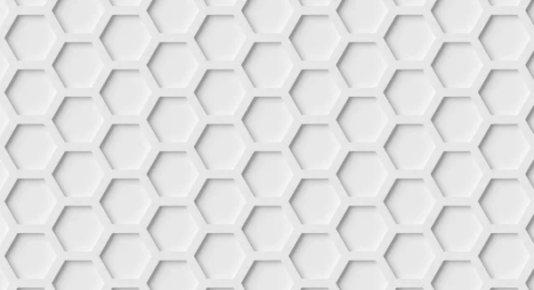 现代最小的白色镶嵌蜂窝六边形几何图案背景平面从以上框架填充俯瞰 3D插图 — 图库照片