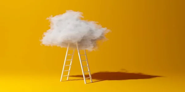Steplader Οδηγεί Προς Σύννεφο Πάνω Από Πορτοκαλί Φόντο Σύγχρονη Ελάχιστη — Φωτογραφία Αρχείου