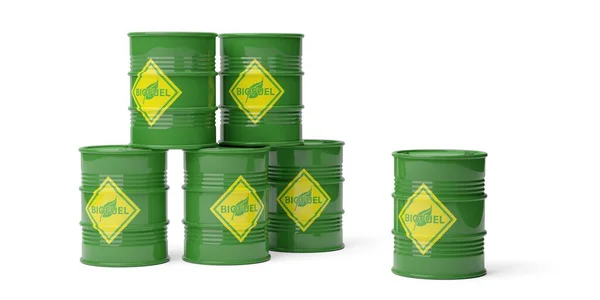 Stack Green Bio Fuel Bio Diesel Barrels White Background Alternative — Stock Photo, Image