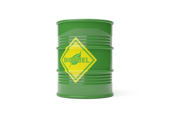 Single Green Bio Fuel Bio Diesel Barrel White Background Alternative — Stock Photo, Image