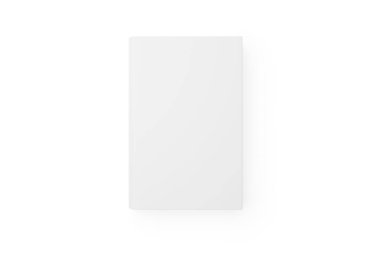 Tek, beyaz boş kitap şablonu veya beyaz arkaplan üzerinde kopya alanı üst görünümü düz, yukarıdan uzanan üç boyutlu illüstrasyon