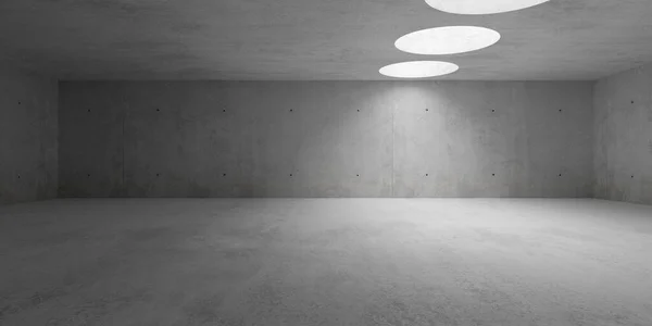 ラウンド天井開口部とラフフロアの行からの光と現代的な抽象コンクリートの部屋を空に 産業インテリア背景テンプレート 3Dイラスト — ストック写真
