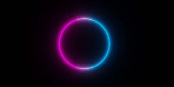 Modern Abstract Circle Blue Pink Neon Light Frame Black Background — Stock Photo, Image