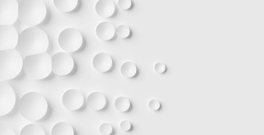 Rastgele hareket eden beyaz çember şekilli kâseler arka plan duvar kağıdı afiş deseni kopya alanı, 3 boyutlu illüstrasyon