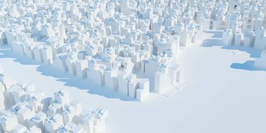 Soyut beyaz, modern hava şehri mimarisi şehir mavi tonlu arka plan, dijital şehir manzarası binaları konsepti, 3D illüstrasyon
