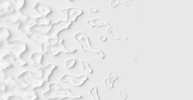 Büyük organik taş veya mercan şekilleri solan beyaz ölçekli geometrik arkaplan duvar kağıdı şekilli kopya alanı, 3 boyutlu illüstrasyon