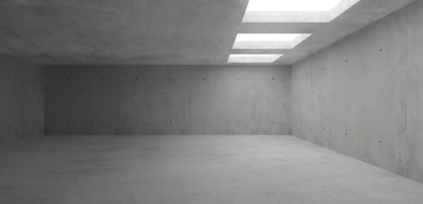 Sala Hormigón Abstracta Moderna Vacía Con Aberturas Techo Rectangulares Través — Foto de Stock