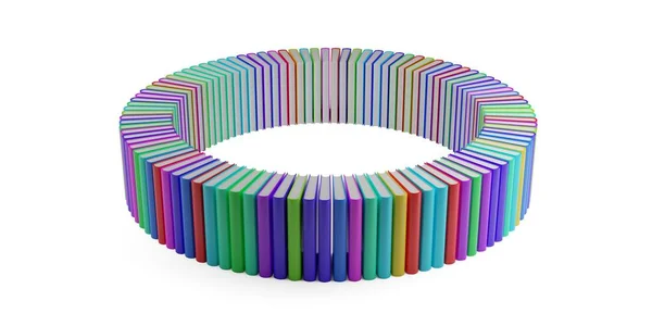 白い背景 教育や文学の概念上の異なるスペクトルや虹色の本の円 3Dイラスト — ストック写真