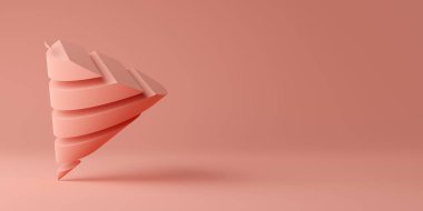 Mercan zemin üzerinde dilimler halinde soyut pembe geometrik koni ilkel kesimi, kopyalama alanı ile modern minimal geometri şablonu, 3D illüstrasyon