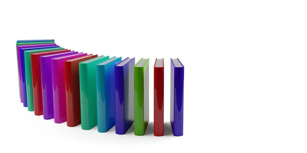 Ronde Rij Van Verschillende Spectrum Regenboog Gekleurde Boeken Witte Achtergrond — Stockfoto
