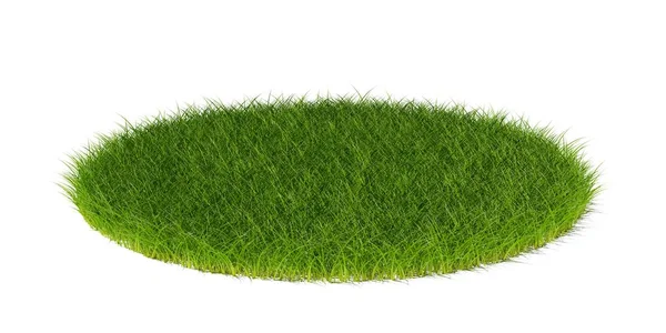 白い背景 春またはエココンセプトテンプレート要素 3Dイラストに隔離された短いカット緑の芝生のブレードのラウンドサークルパッチまたは島 — ストック写真