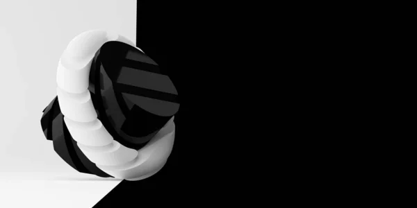 Abstract Wit Zwart Geometrische Cilinder Torus Primitieven Gesneden Plakken Zwart — Stockfoto