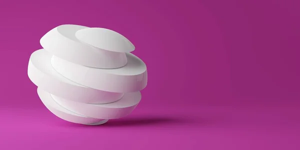 Абстрактный Белый Геометрический Штрих Примитивный Шар Вырезанный Скольжениях Розовом Фоне — стоковое фото
