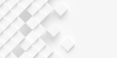 Döndürülmüş katmanlı ofset beyaz küp kutuları arka plan duvar kağıdı afişini kopya alanı ve kaybolan küplerle engelliyor, 3D illüstrasyon