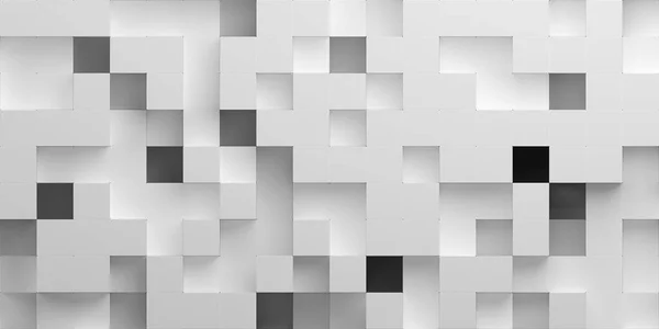 白い抽象的なランダムなシフト幾何学キューブやボックスの背景の迷路フラットレイアウト上から上のビュー 3Dイラスト — ストック写真