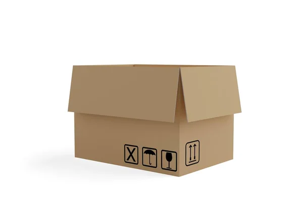 Single Empty Open Corrugated Cardboard Box Cardbox White Background Delivery — Stock Photo, Image