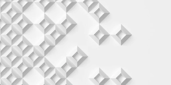 白いピラミッドキューブボックスを挿入ブロック斜めの回転背景壁紙バナーは コピースペースでチェッカーのレイアウトをオフに落ちる 3Dイラスト — ストック写真