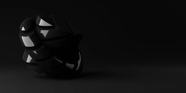 Abstrakcyjny Błyszczący Czarny Geometryczny Cylinder Prymitywne Torus Pokrojone Plastry Czarnym — Zdjęcie stockowe