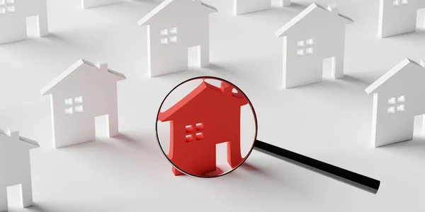 Magnifier Magnifying Glass Looking House Home Icon Group Many Houses — Stock Photo, Image