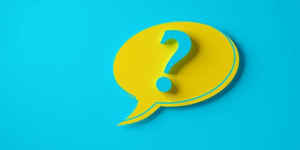 Yellow Speech Bubble Question Mark Icon Cut Out Blue Cyan — Stock Photo, Image