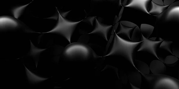 暗い背景の黒い抽象幾何学的プリミティブ 現代の最小抽象多角形の背景 3Dイラスト — ストック写真