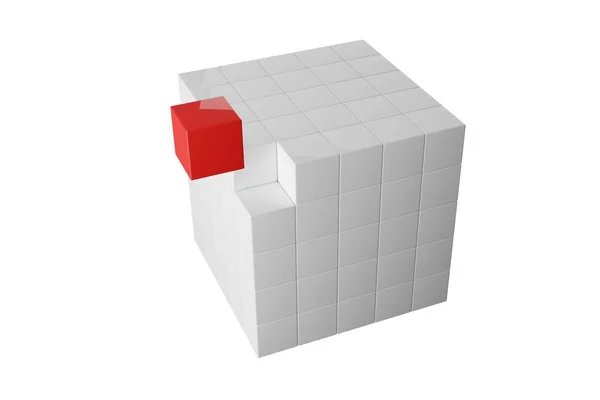 Cube Rouge Unique Déplacé Extérieur Coin Boîte Faite Cubes Isolés — Photo