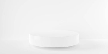 Boş, boş beyaz oda yüzen platform ve duvar arkaplanı, ürün görüntüsü veya sahne şablonu, 3D illüstrasyon