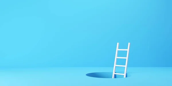 White Ladder Hole Floor Blue Background Modern Minimal Business Success — 스톡 사진